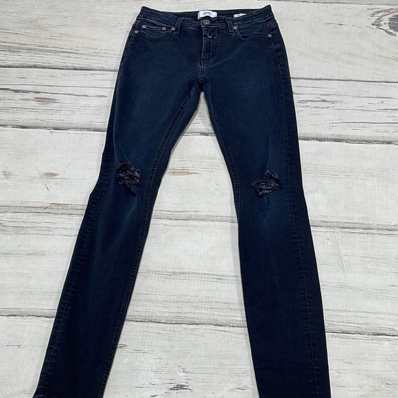 Closed Denim Black Jeans Faded Stretch Distressed Skinny Leg Italy Lizzy Size 25 - Picture 1 of 11